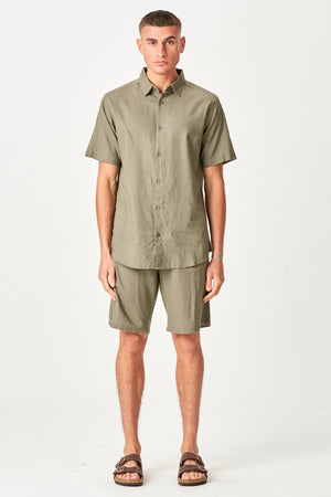 Linen Set Short-Sleeved Shirt + Linen Shorts – Army (Package Deal)