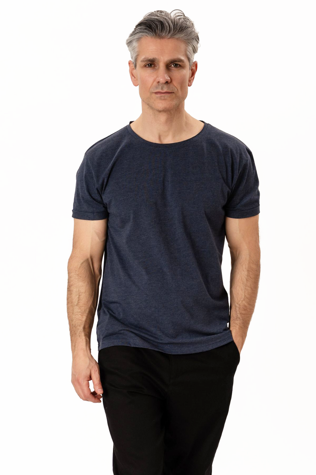Deep Neck T -shirt - Mottled Blue