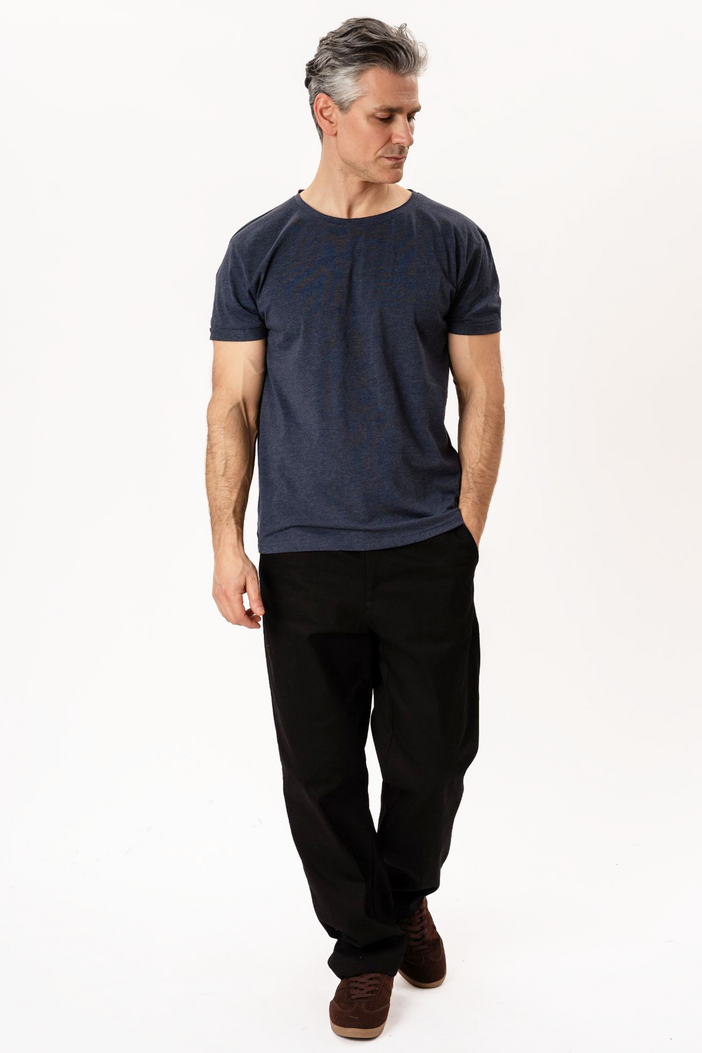 Deep Neck T -shirt - Mottled Blue