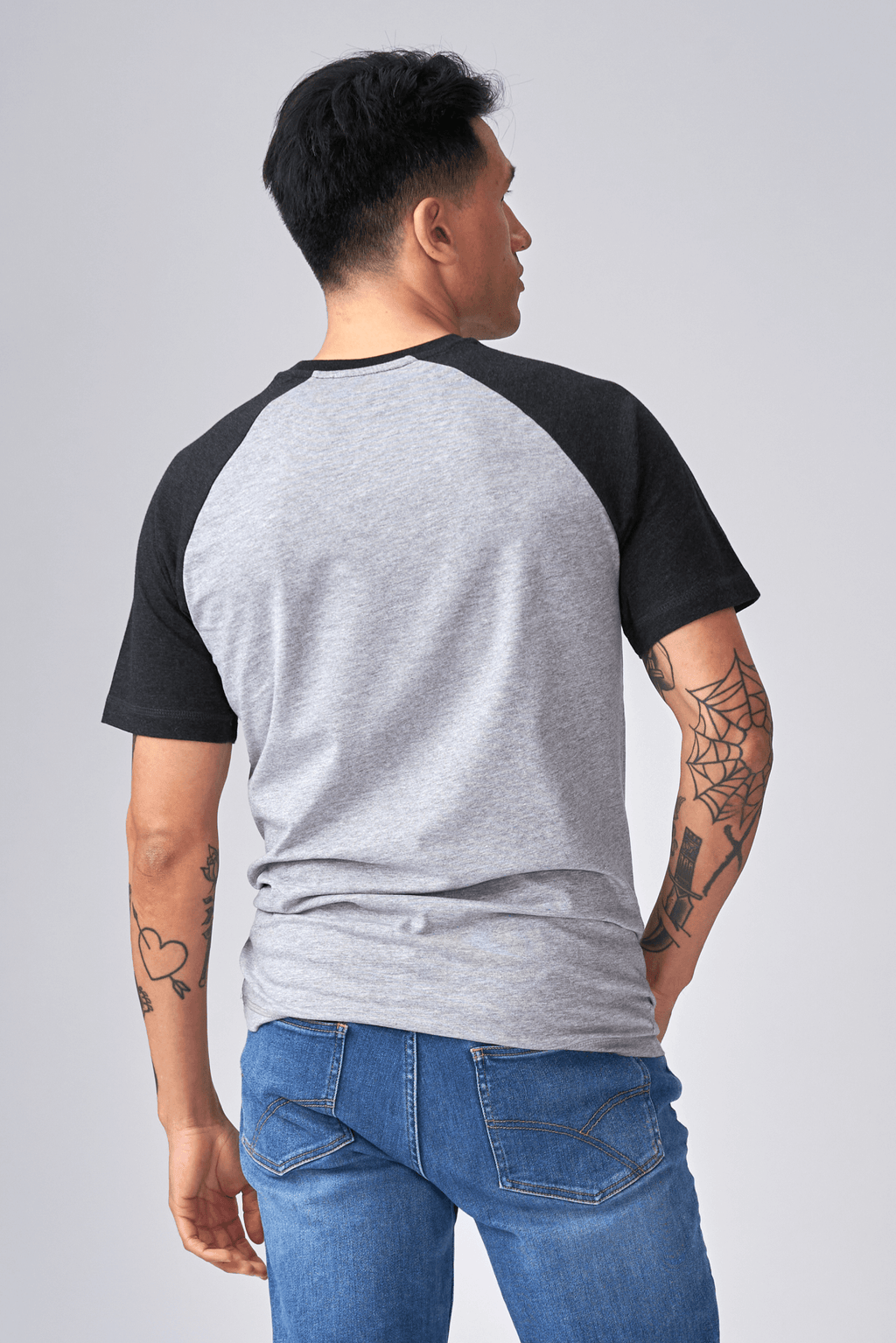 Basic Raglan T-shirt-γκρι μαύρο φως