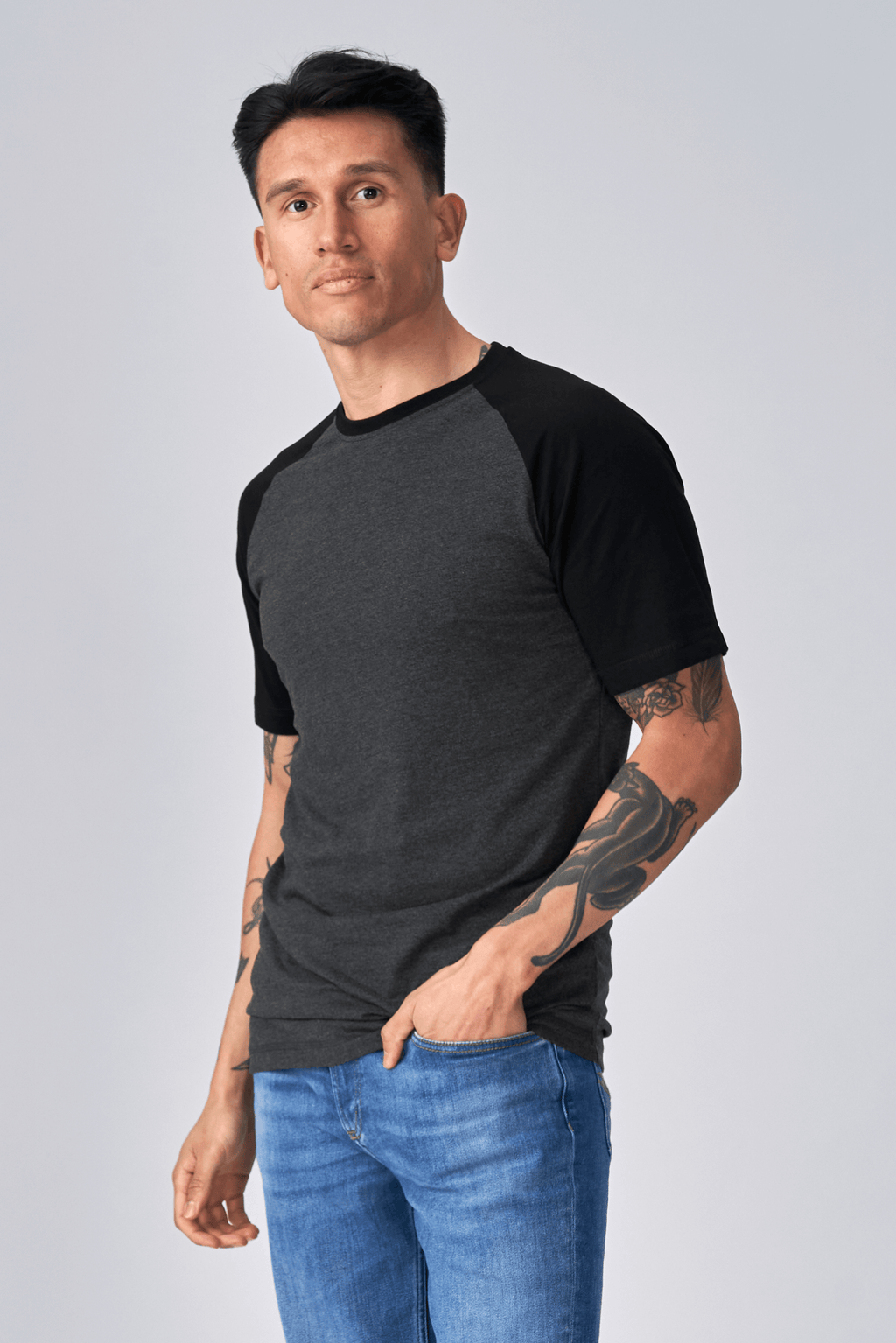 Basic Raglan T-shirt-γκρι μαύρο-σκοτάδι