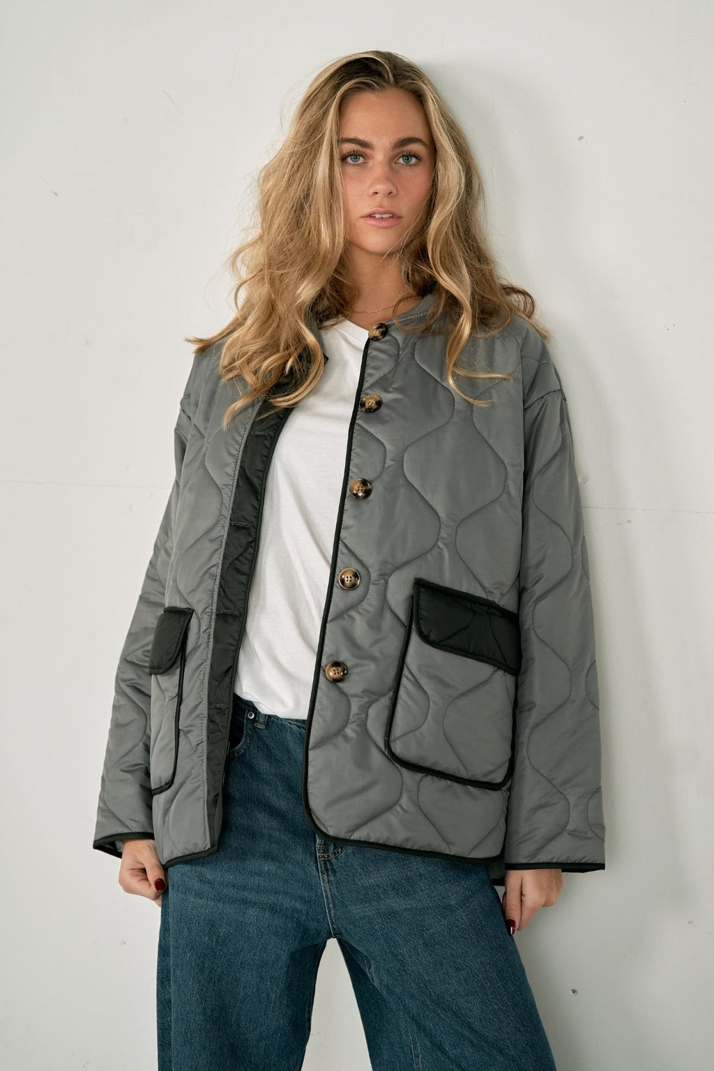 Quilted Block Jacket - Grey/Black