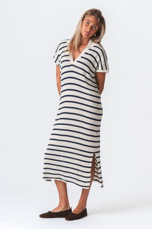 Victoria Dress - White/Navy
