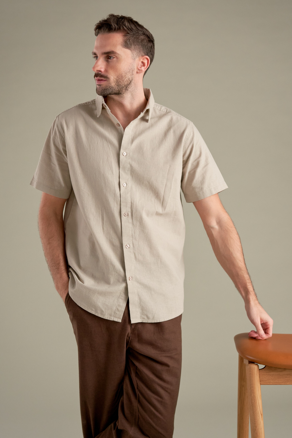 Short Sleeve Linen Shirt - Sand