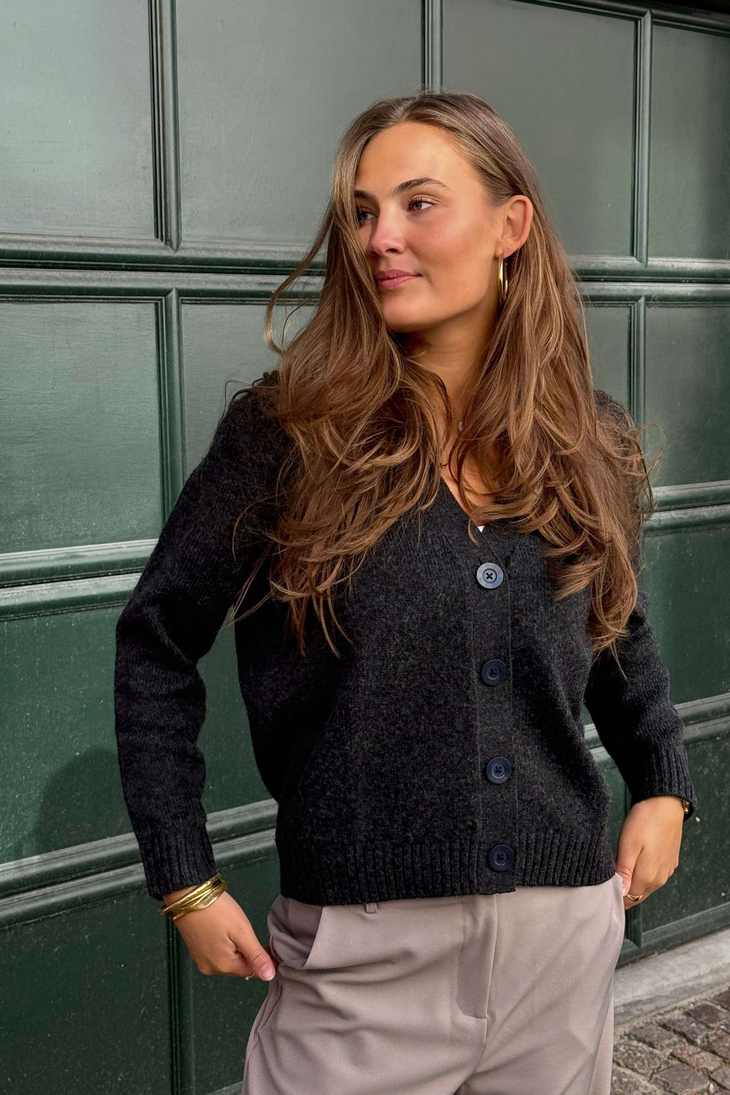 Πλεκτή ζακέτα - σκούρο γκρι melange