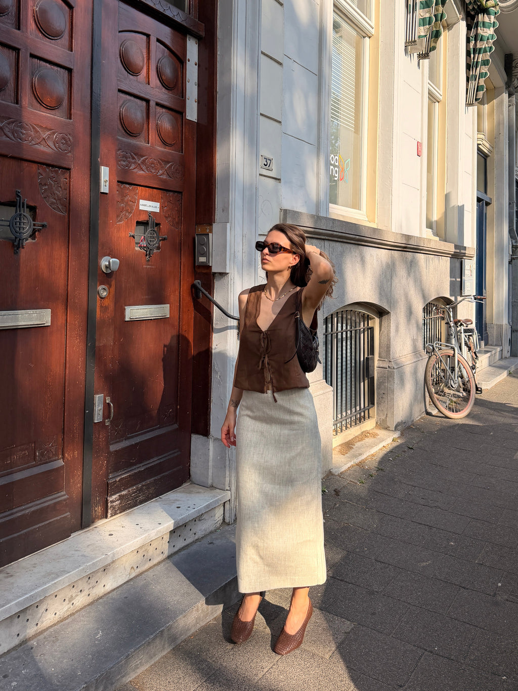 Linen Vest - Brown