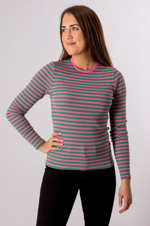 Line Long Sleeve Sweater - Super Pink/Jelly Bean