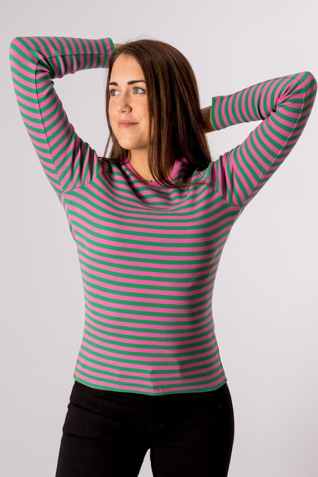 Line Long Sleeve Sweater - Super Pink/Jelly Bean