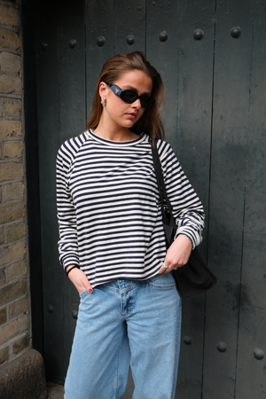 Ριγέ μακρυμάνικο κανονικής εφαρμογής - Μπλε