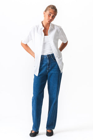 Κοντό μανίκι λινά πουκάμισο - λευκό