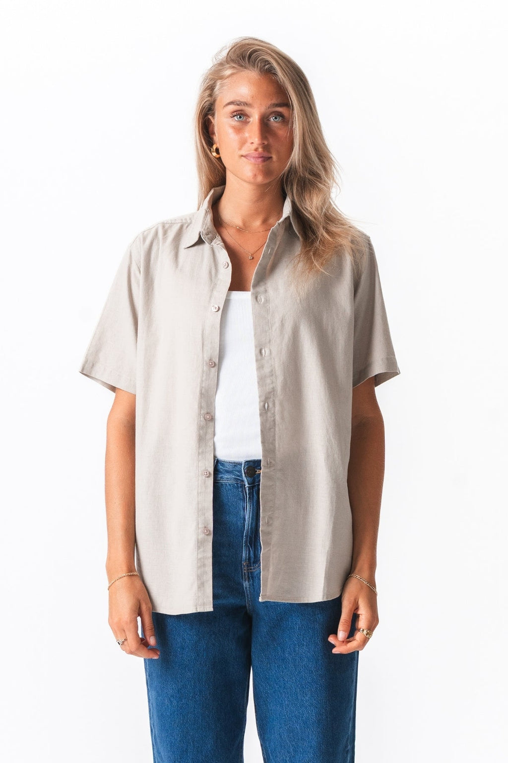 Short Sleeve Linen Shirt - Sand