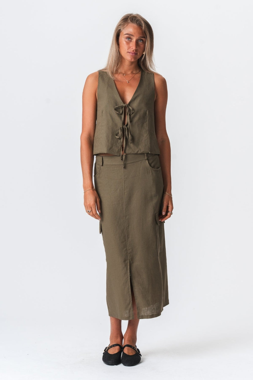 Linen Skirt - Green