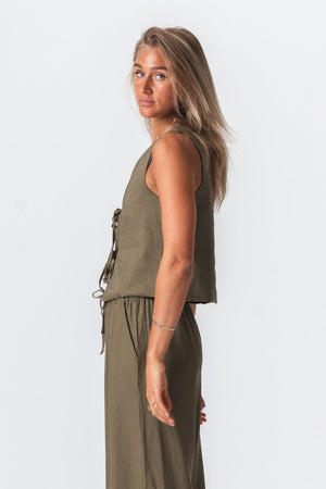 Linen Vest - Green