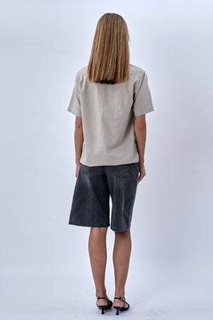 Κοντό μανίκι λινάρι - άμμο