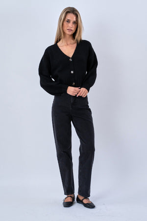 V-Neck Cardigan - Black