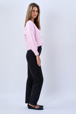 V-Neck Cardigan - Pink