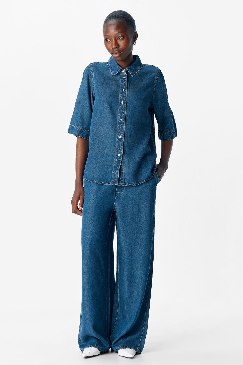 Πλαίσιο 2/4 denim top - Σκούρο μπλε denim rinse πλύση