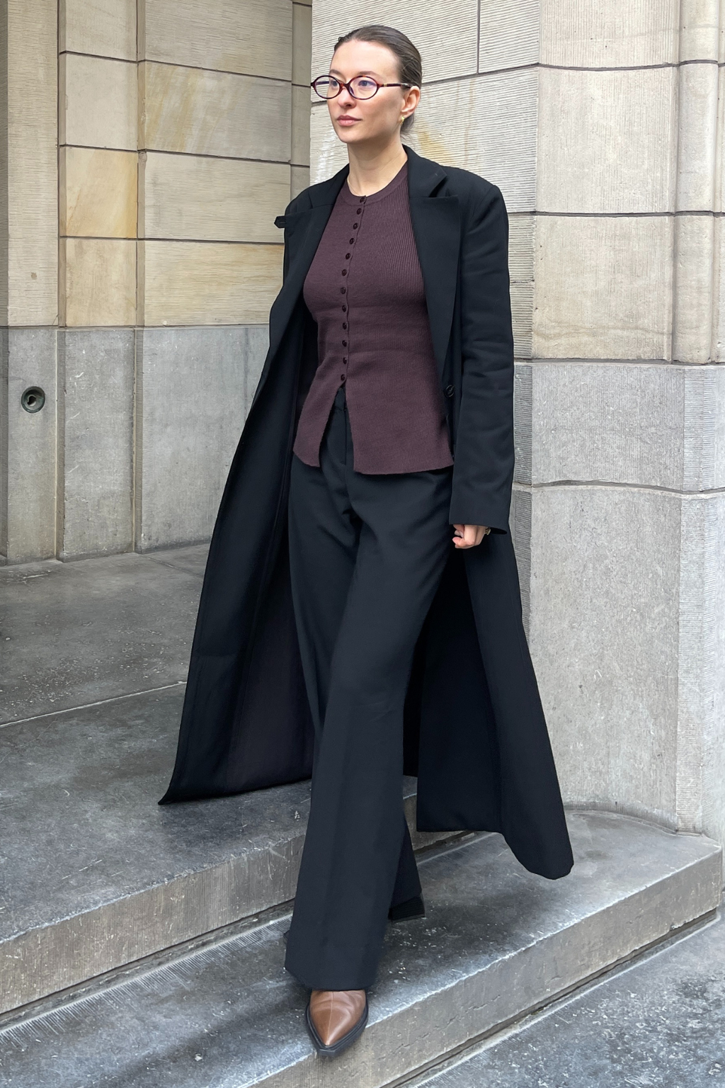 Ukino o -neck knit ζακέτα - δαμάσκηνο σοκολάτας