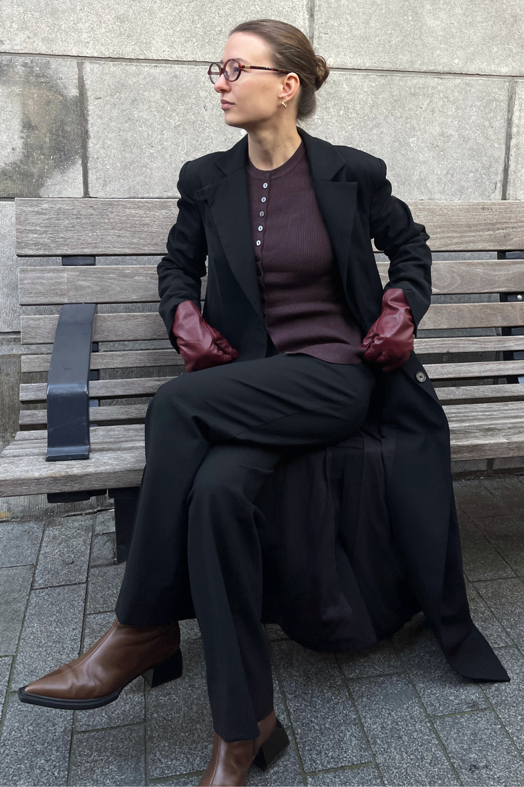 Ukino o -neck knit ζακέτα - δαμάσκηνο σοκολάτας