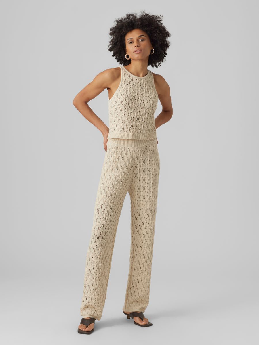 Evelyn High-Waist Crochet Pants - Birch