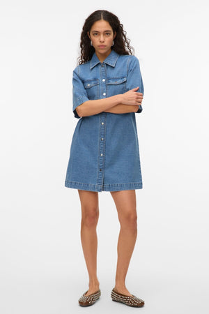 Fenja Short Denim Dress - Μεσαίο μπλε denim