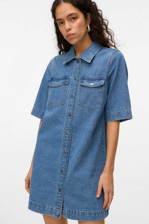 Fenja Short Denim Dress - Μεσαίο μπλε denim