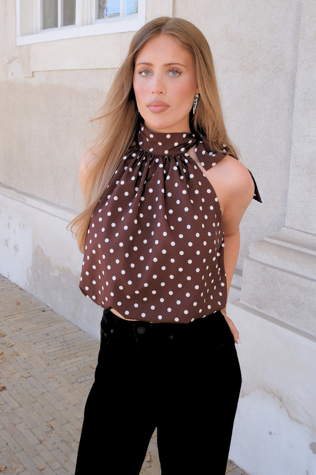 Wilma Top - Brown/White Dots