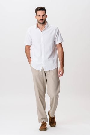 Short Sleeve Linen Shirt - White