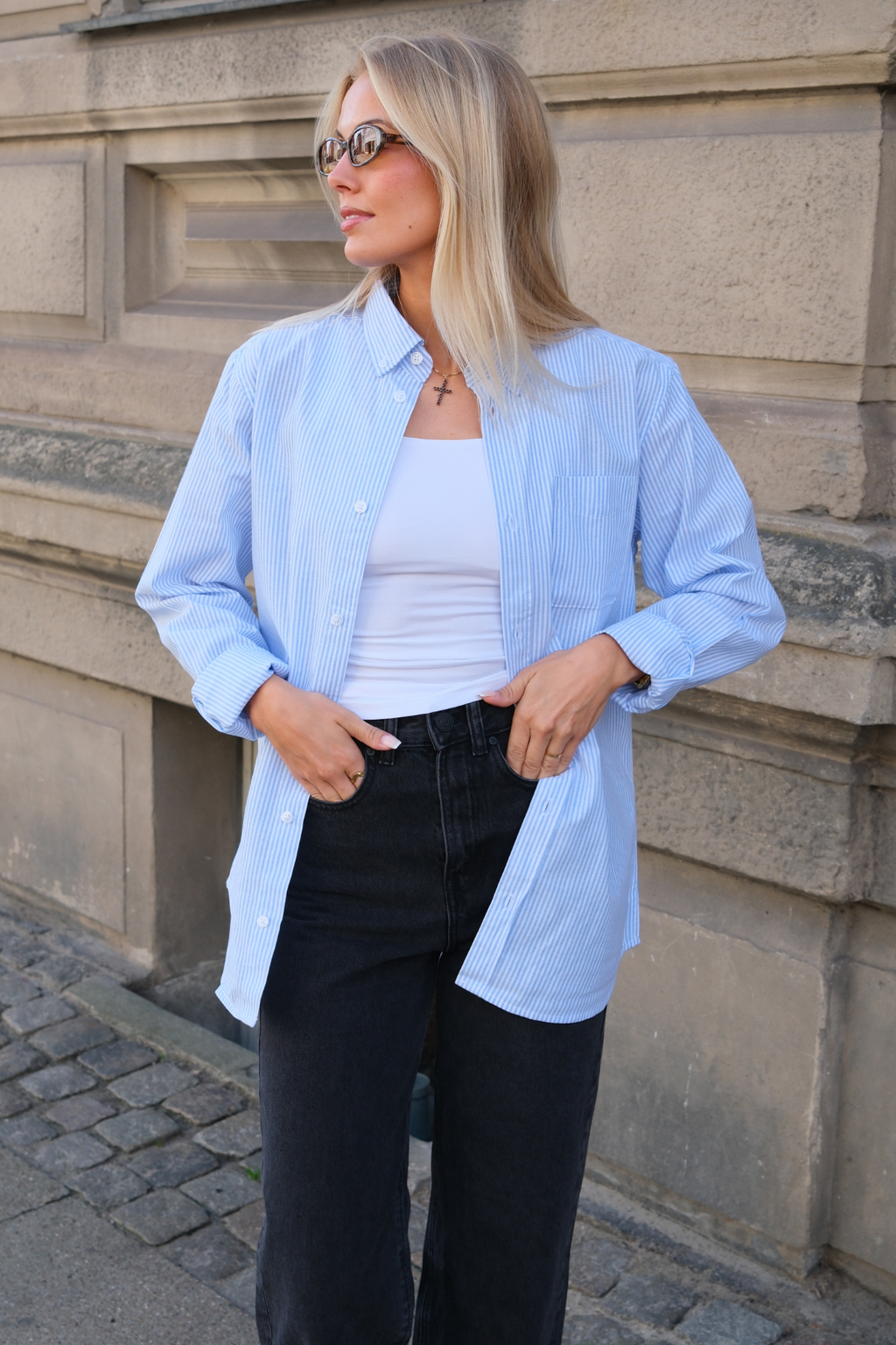 Boyfriend Oxford Shirt - Light Blue/White