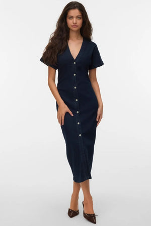 Φόρεμα Sanni V-Neck - Σκούρο Μπλε Τζιν