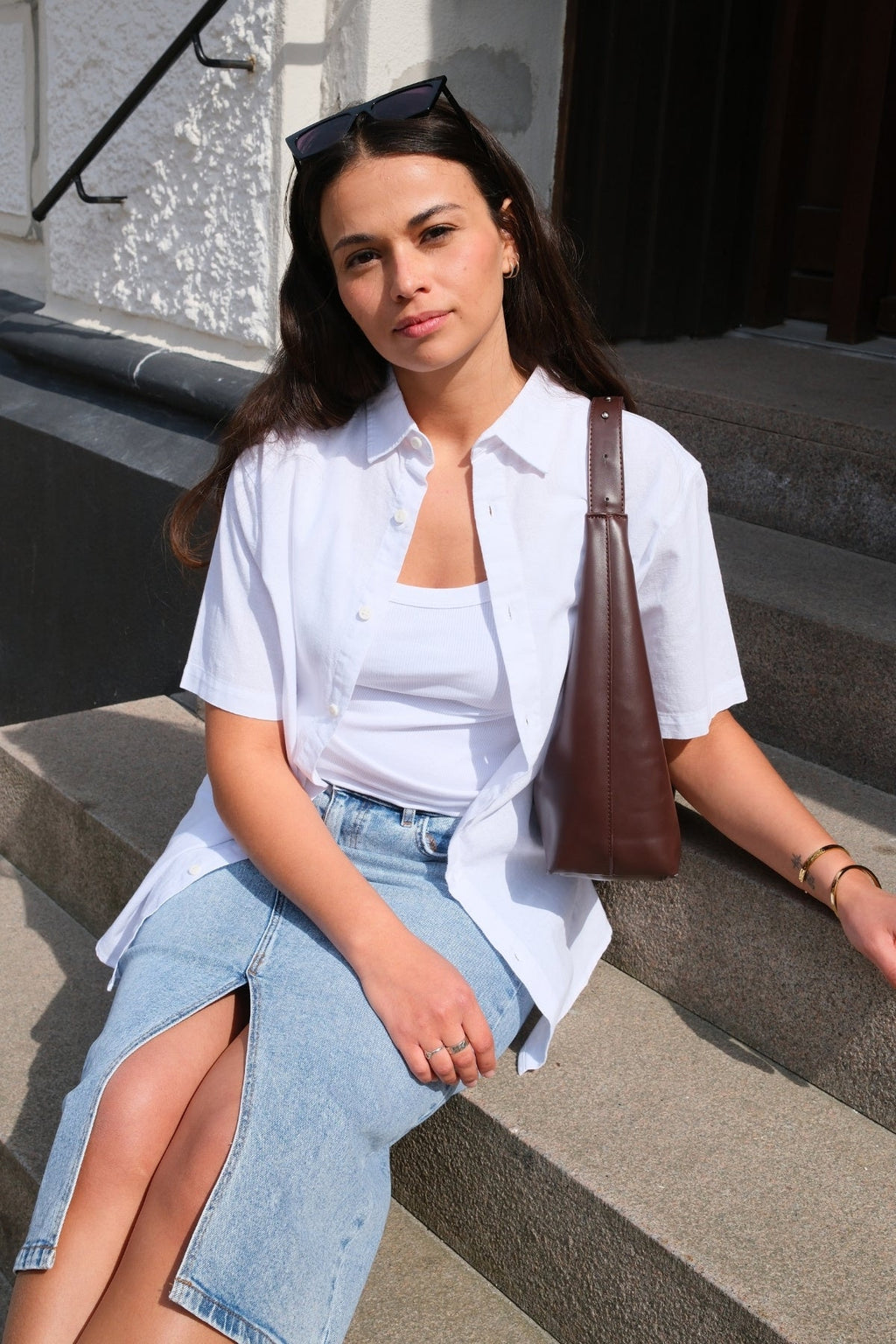 Κοντό μανίκι λινά πουκάμισο - λευκό