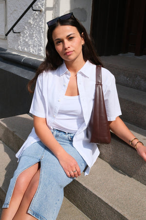 Κοντό μανίκι λινά πουκάμισο - λευκό