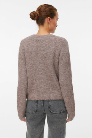 Novah O-Neck Button Cardi - Brown Lentil Melange