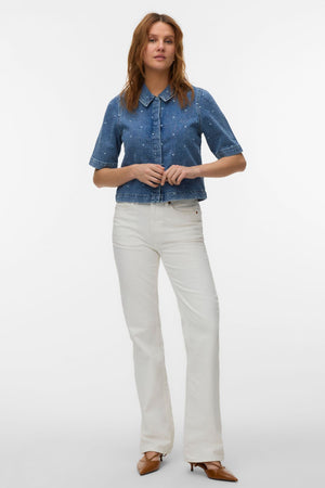 Τζιν πουκάμισο Dionne 2/4 - Medium Blue Denim - Καρδιά