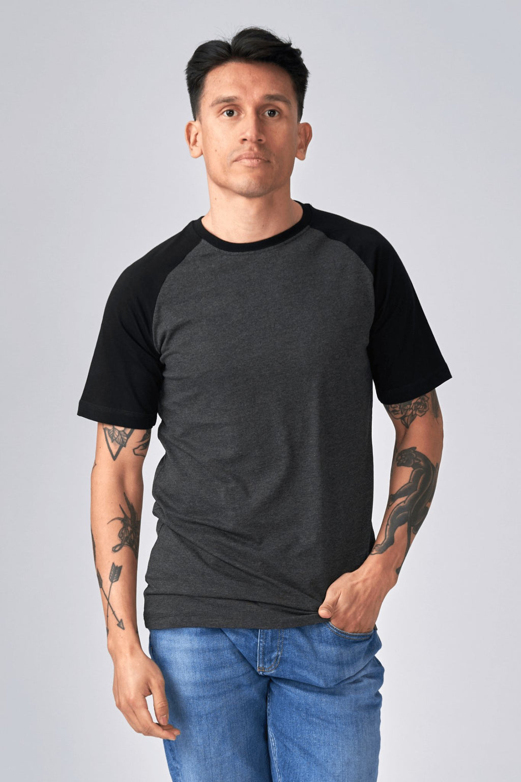 Basic Raglan T-shirt-γκρι μαύρο-σκοτάδι