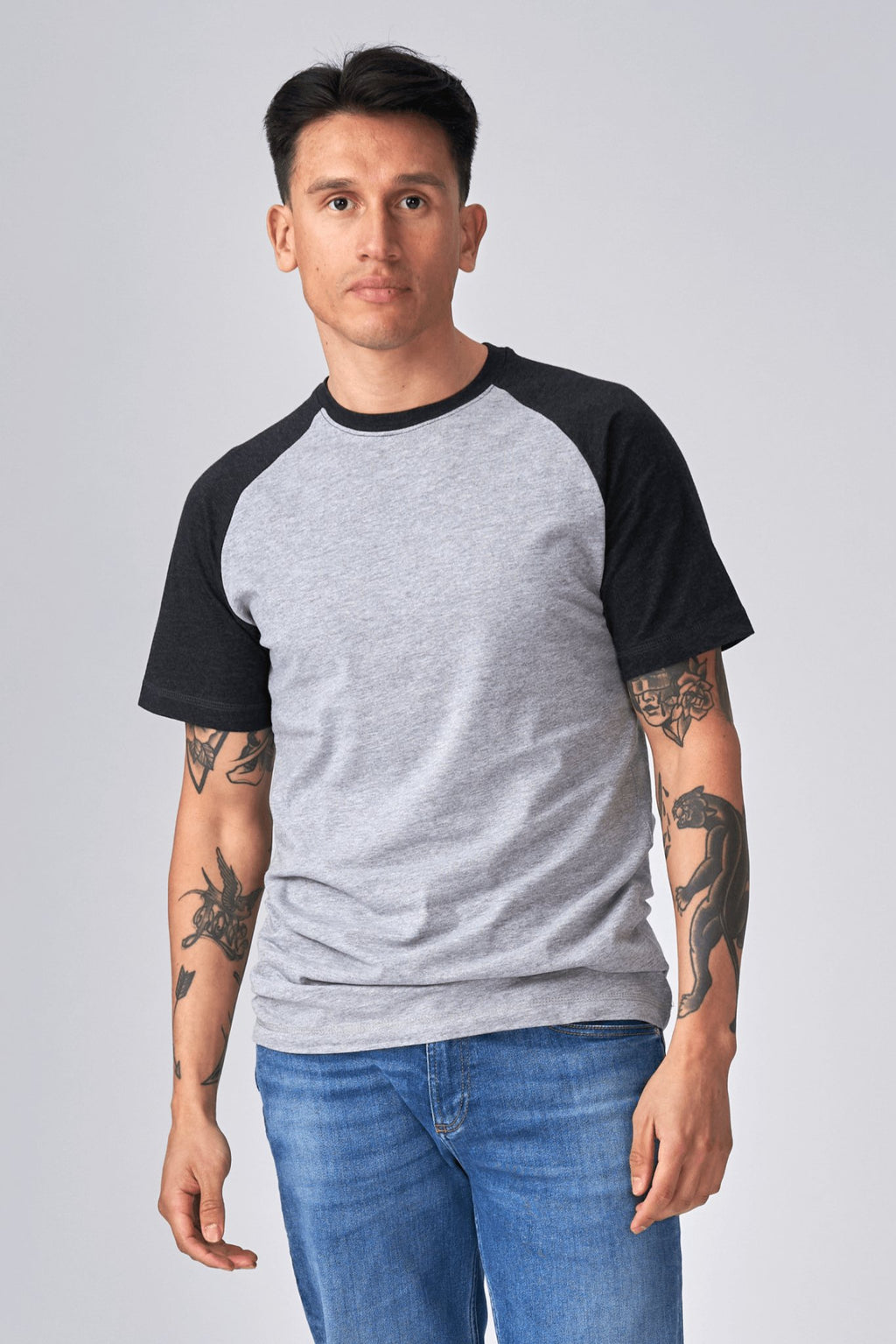 Basic Raglan T-shirt-γκρι μαύρο φως