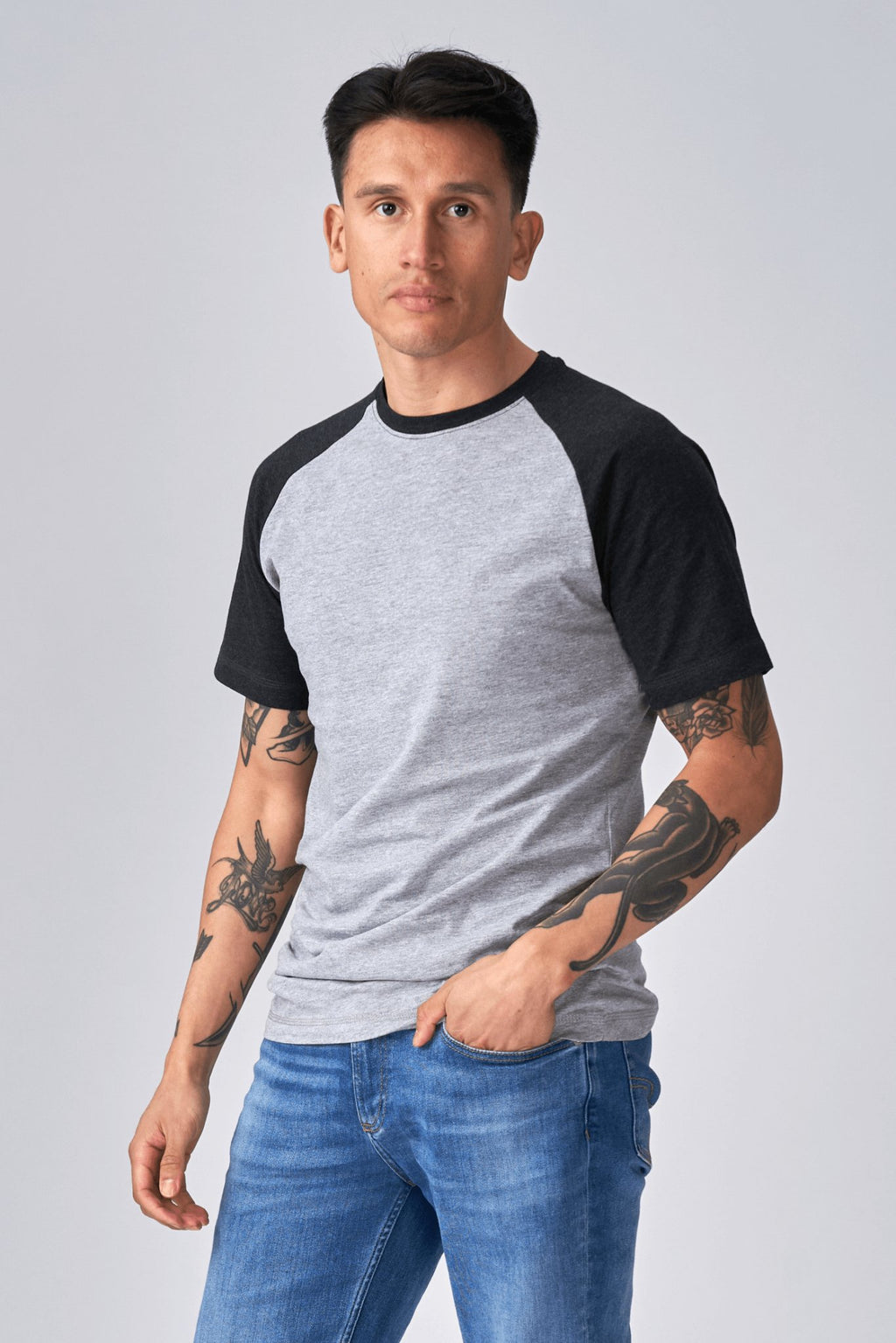 Basic Raglan T-shirt-γκρι μαύρο φως