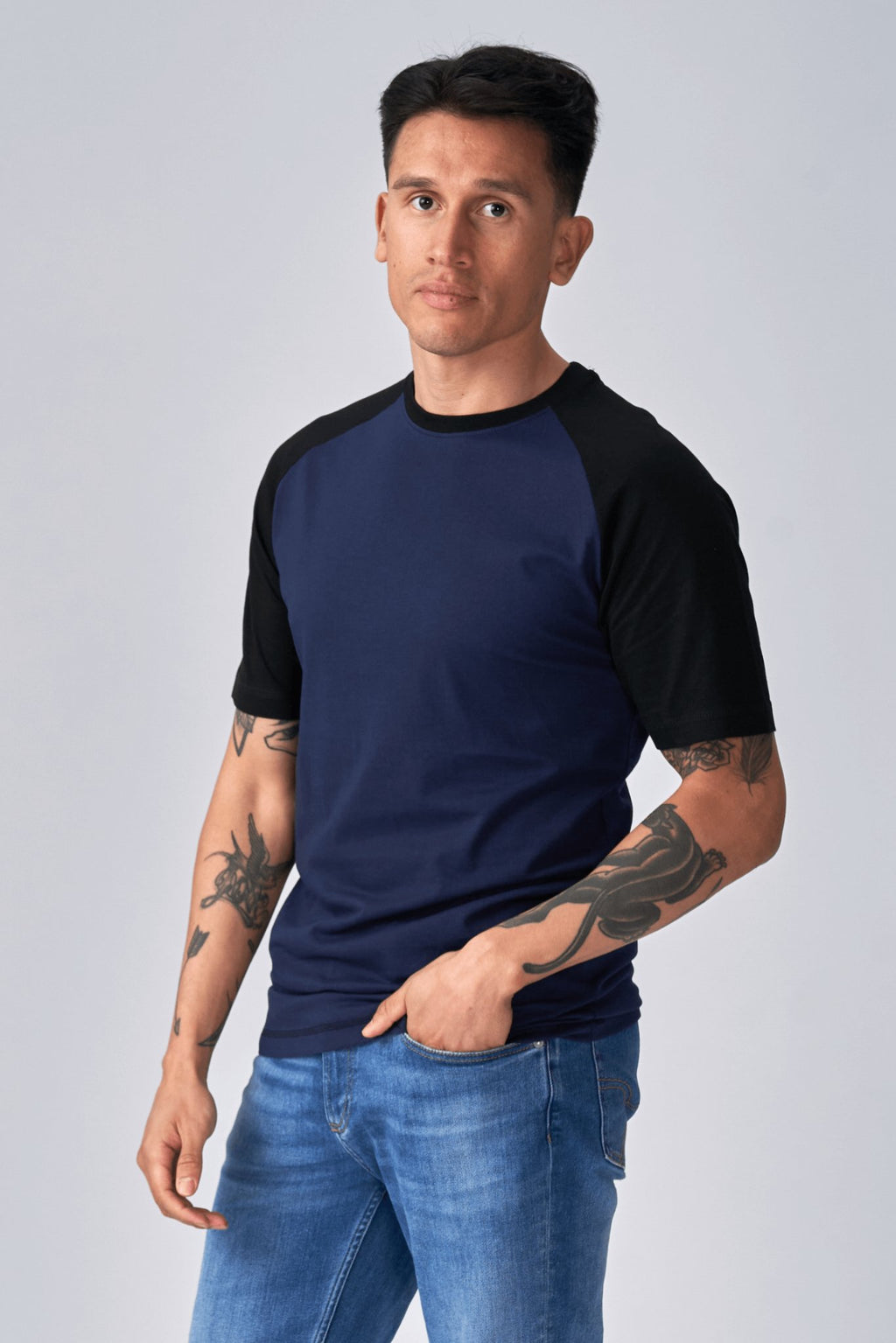 Basic raglan t-shirt-μαύρο-ναυτικό