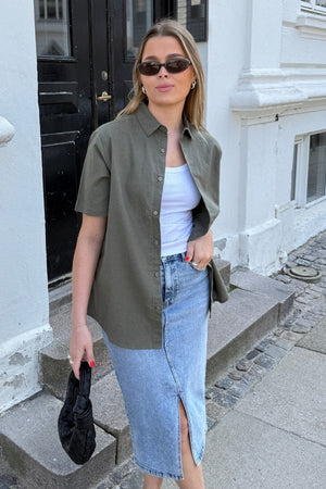 Short Sleeve Linen Shirt - Army