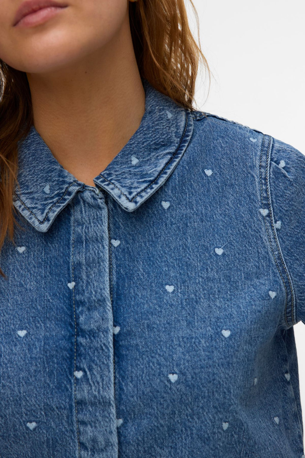 Τζιν πουκάμισο Dionne 2/4 - Medium Blue Denim - Καρδιά