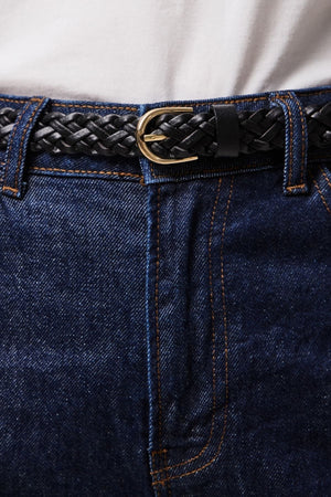 Avery Leather Braided Slim Belt - Black