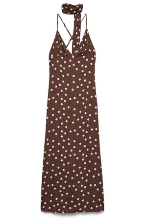 Elisa Long Singlet Scarf Dress - Chocolate Martini : Snow White Dot