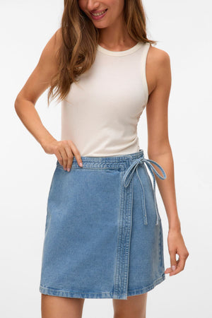 Liza Short Denim Wrap Skirt - Medium Blue Denim