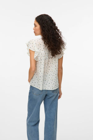 Trine Lace Top - Snow White AOP:Maguerite Blue Jasper