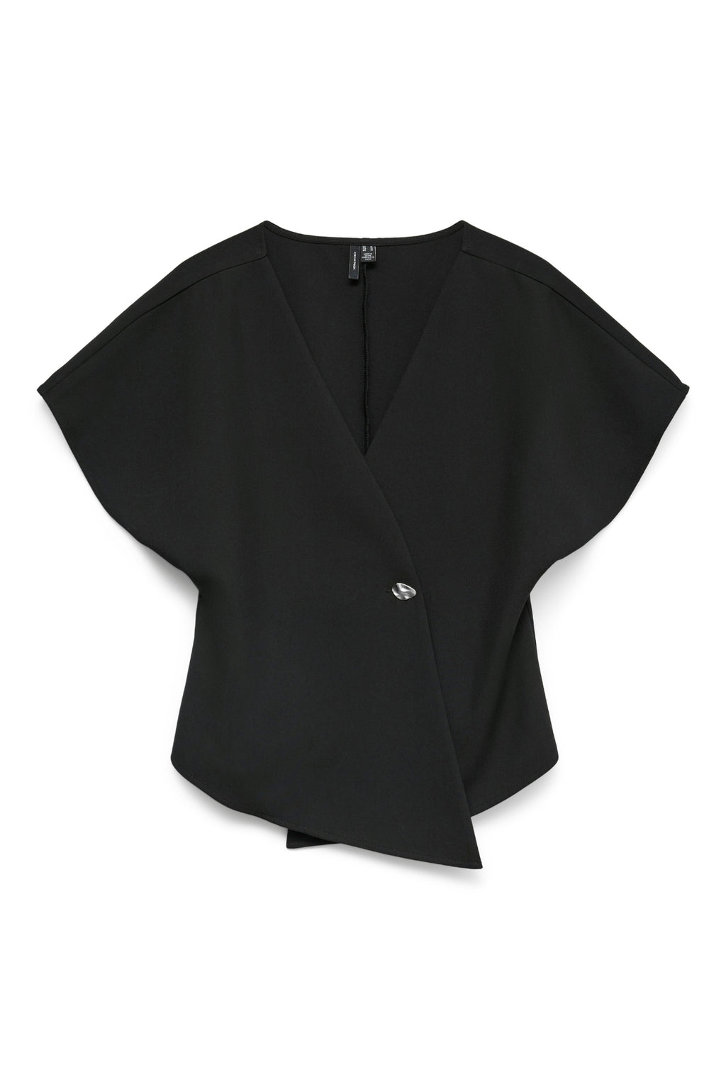 Sonja V-Neck Top - Black/Silver Button