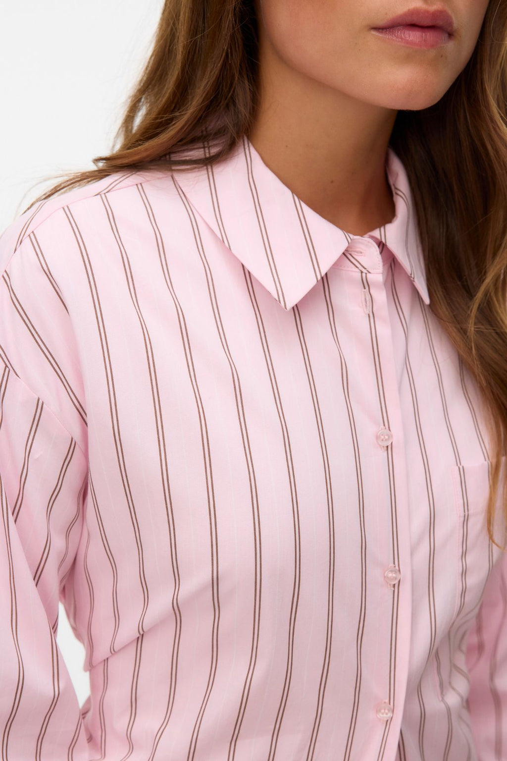 Gina Belt Shirt - Pink-A-Boo Stripes:Cocoa Brown/Snow White