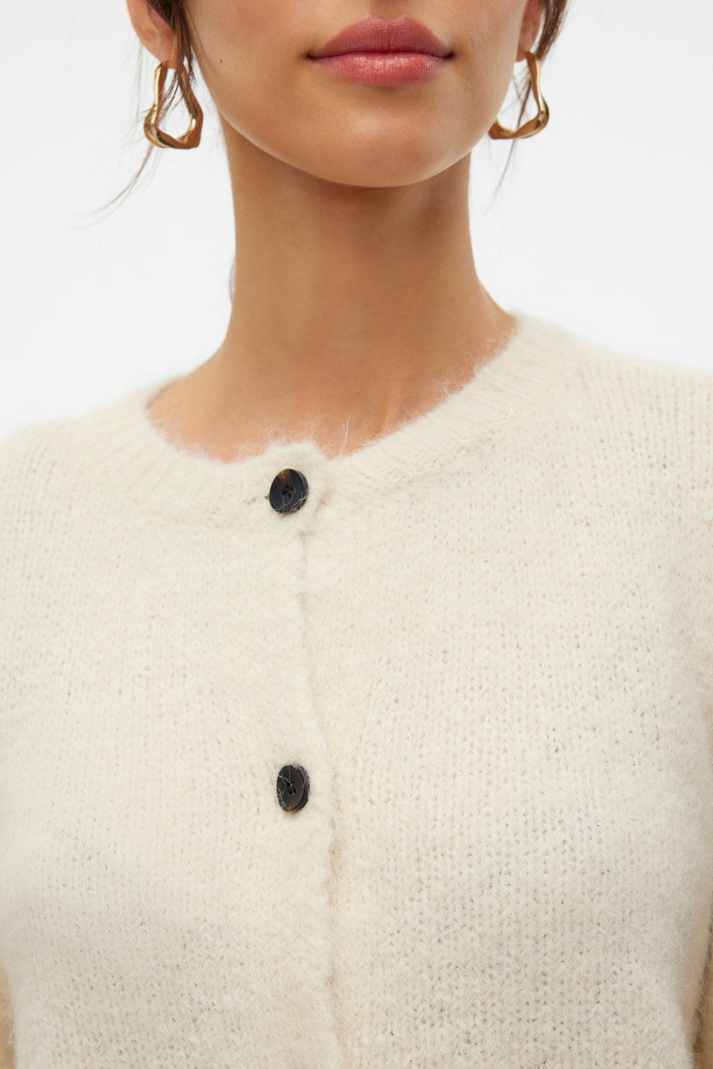 Novah O-Neck Button Cardi - Birch