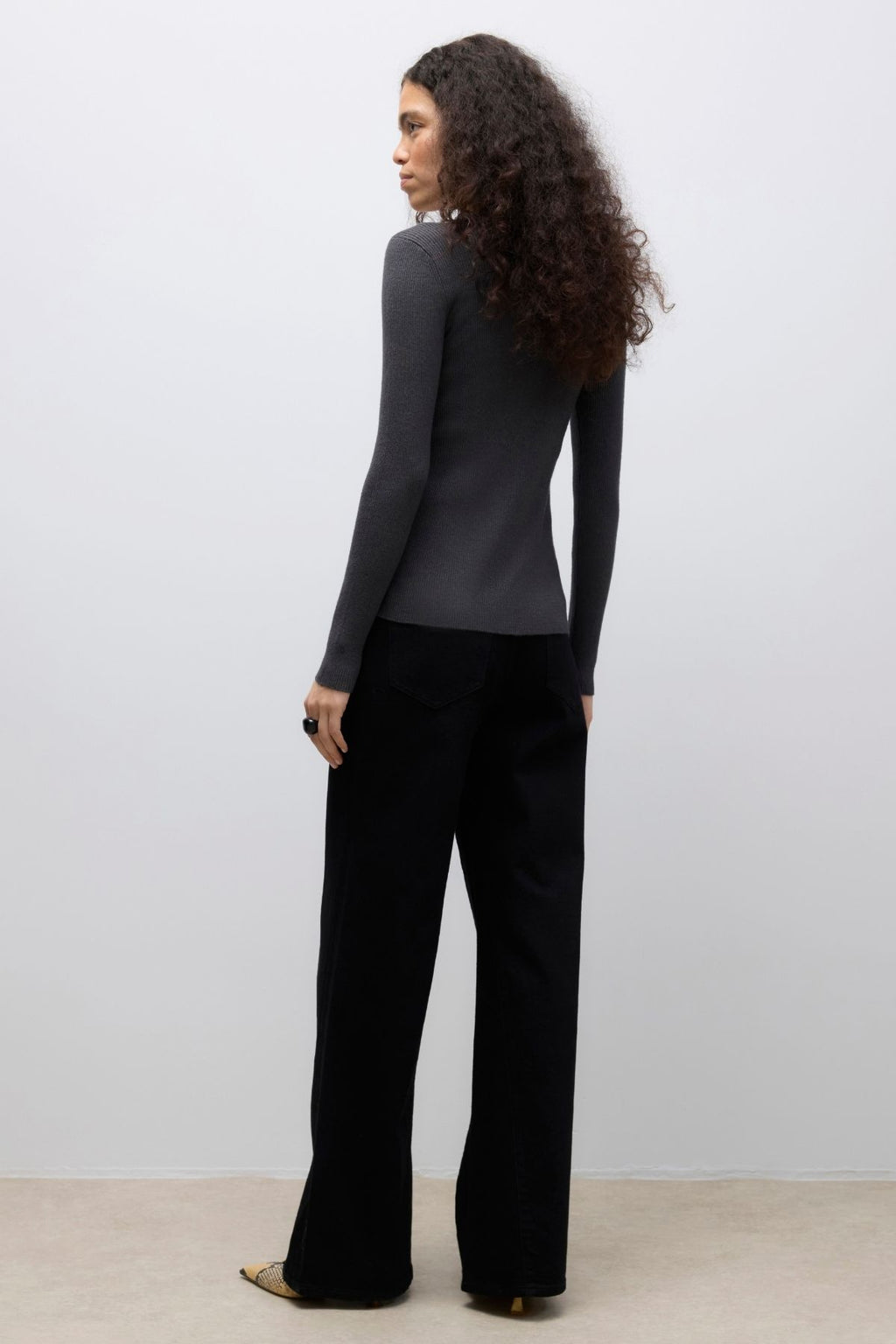 Ukino o -neck knit ζακέτα - σκούρο γκρι melange