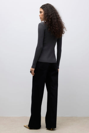 Ukino o -neck knit ζακέτα - σκούρο γκρι melange