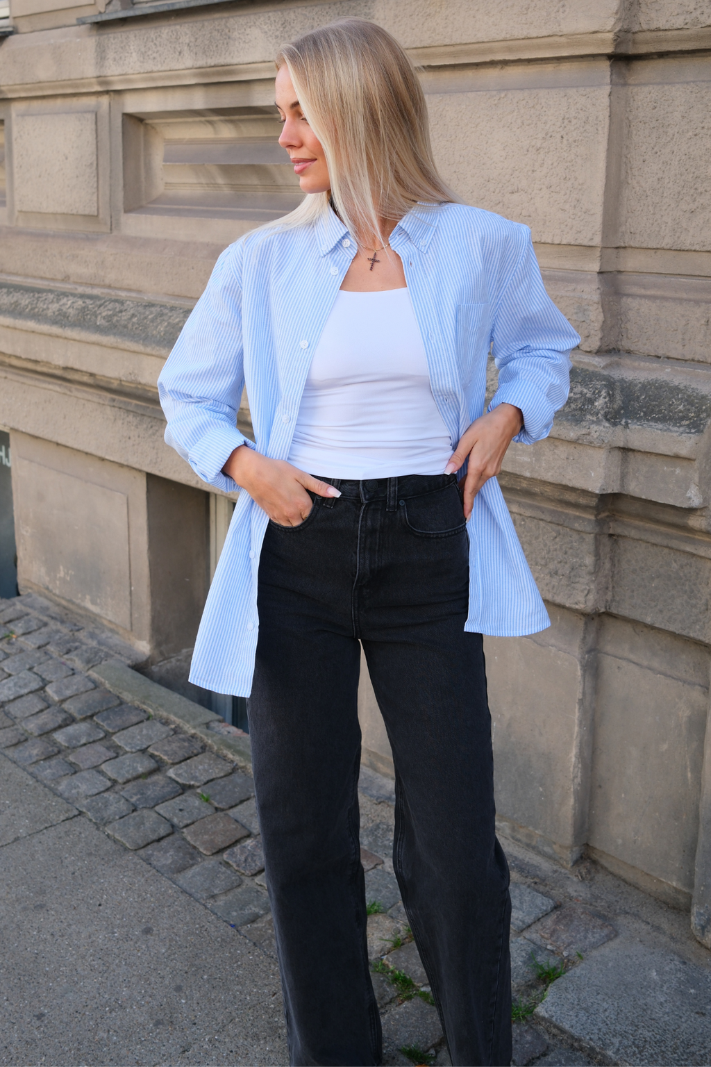 Boyfriend Oxford Shirt - Light Blue/White
